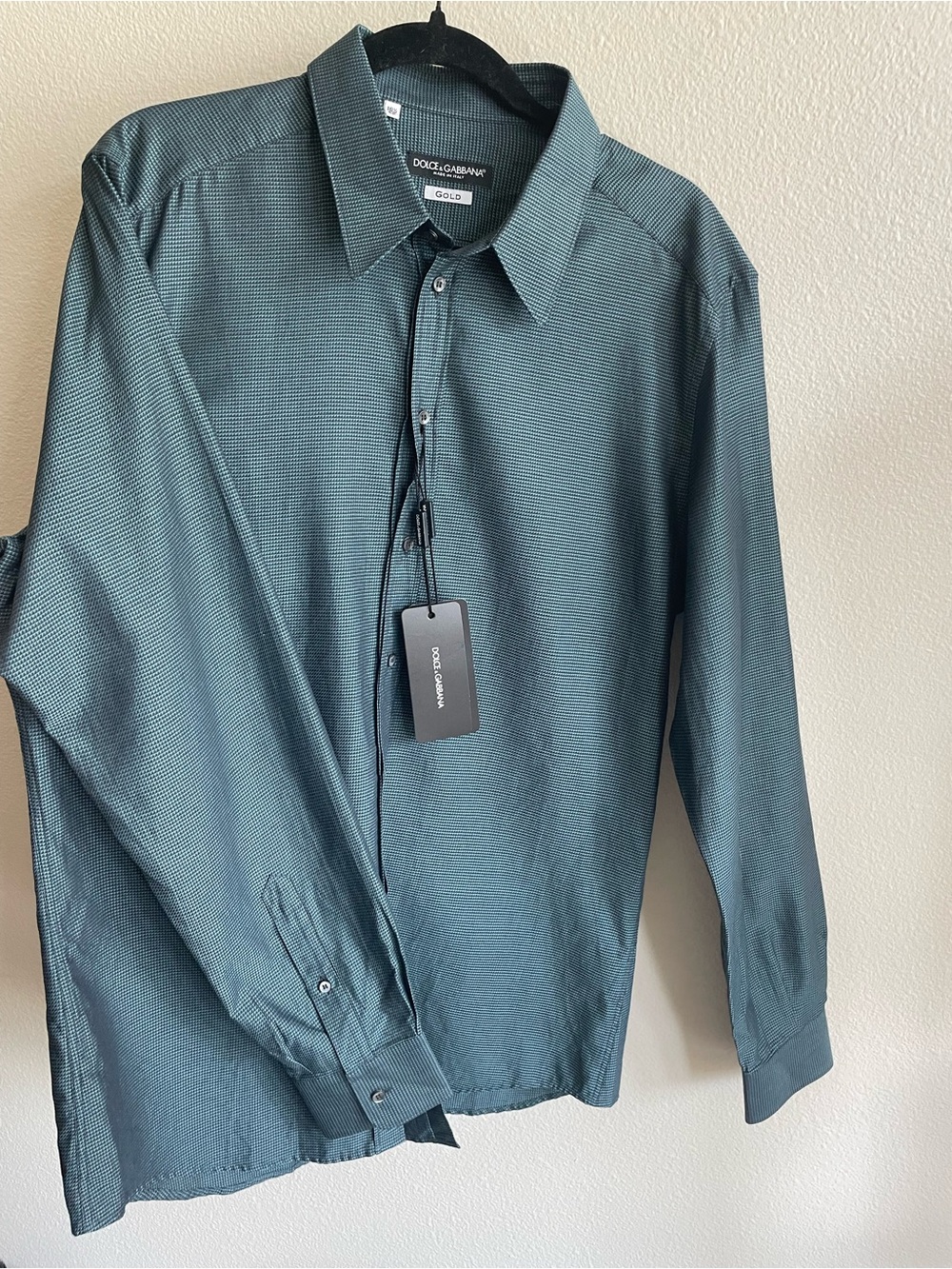 NWT Dolce & Gabbana Men's Dark Green Micro-Textured Button-Up cotton dress Shirt - Picture 6 of 13
